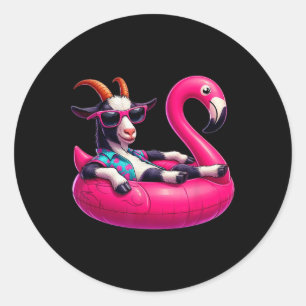 Adesivo Redondo Cabra de Verão Engraçada Rosa Festa de Piscina Hav