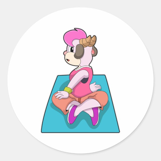 Adesivo Redondo Cabra em Yoga no tapete Yoga (Frente)