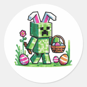 Adesivo Redondo Caça ao Ovo do Coelho de Páscoa Pixel Gaming
