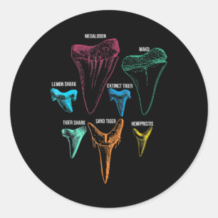 Adesivo Redondo Caça aos dentes de tubarão - Presentes de tubarão 