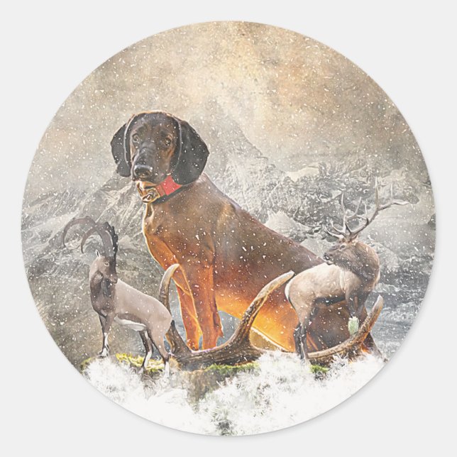 Adesivo Redondo Caça-Montanha Bávaro, Arte (Frente)