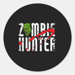 Adesivo Redondo Caçador de Zumbi _ Roupas de Halloween Engraçado H