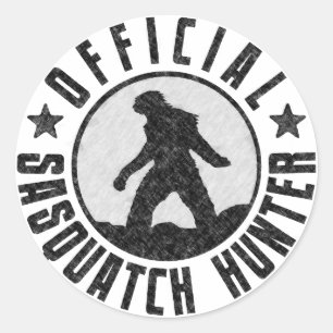 Adesivo Redondo Caçador oficial de Sasquatch - Bigfoot no Grunge