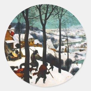 Adesivo Redondo Caçadores na Paisagem da Neve Pieter Bruegel
