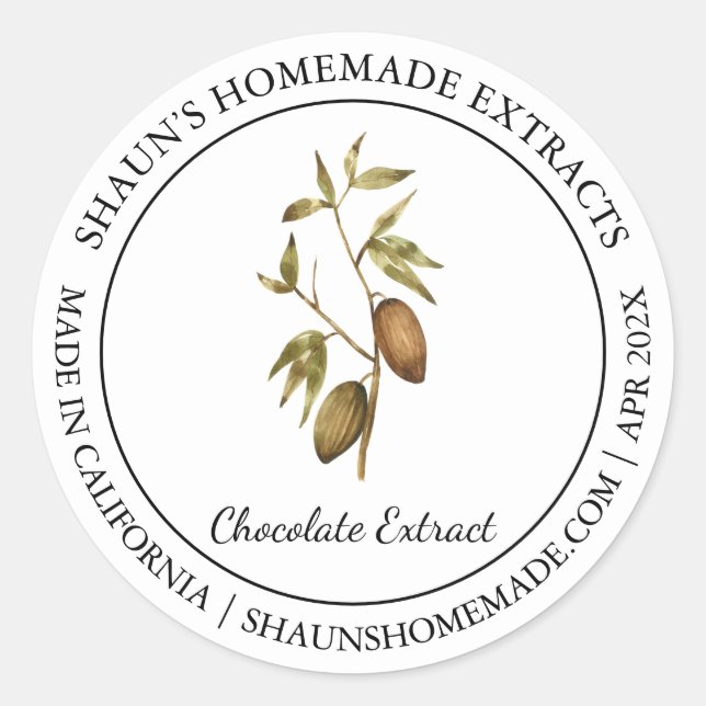 Adesivo Redondo Cacao Chocolate Extract Moderno rótulo (Frente)