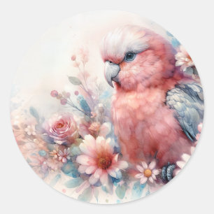 Adesivo Redondo Cacatua Floral Aquarela Pastel