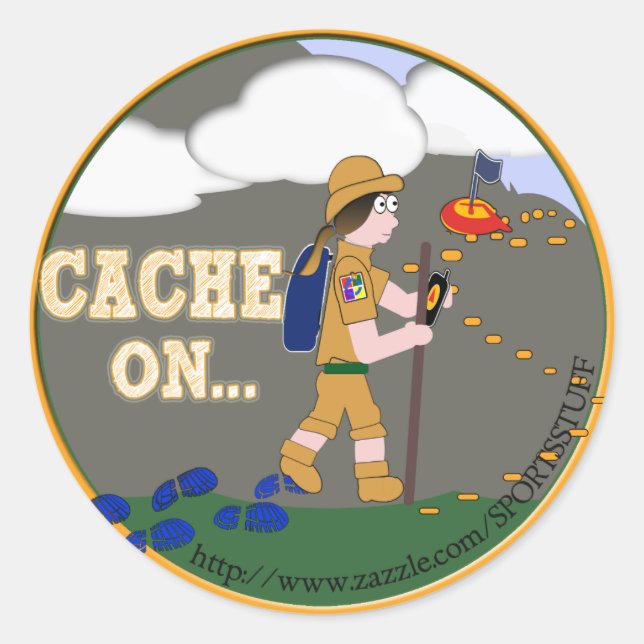 ADESIVO REDONDO CACHE LIGADO! GEOCACHING PINTINHO GIRL BRUNETTE (Frente)