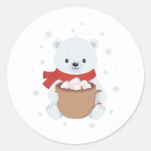 Adesivo Redondo Cachecol de Chocolate Quente de Filhote de Urso Po