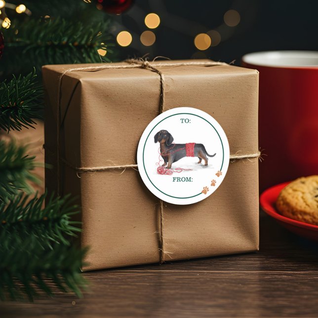 Adesivo Redondo Cachemora Naufragada Dachshund Shredded Sweater (Naughty Dog Watercolor Dachshund Shredded Sweater Classic Round Sticker)