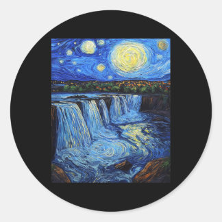 Adesivo Redondo Cachoeira de Niagara - Estilo Van Gogh - Noite Est