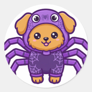 Adesivo Redondo Cachorrinho Aranha Fofo de Halloween