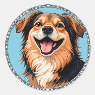 Adesivo Redondo Cachorrinho de Desenho Adorável com Olhos Brilhant