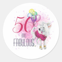 Adesivo Redondo Cachorro 50 e fabuloso com Balões a Rosa
