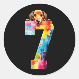 Adesivo Redondo Cachorro 7 Anos Dachshund Aniversário