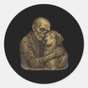 Adesivo Redondo Cachorro Abraçando Zumbi Gótico Halloween Amantes