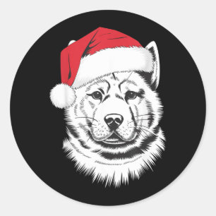 Adesivo Redondo Cachorro Akita Alegre do Papai Noel no Natal Akita