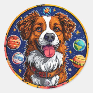 Adesivo Redondo Cachorro alegre Arte de Animal Espacial Fofo