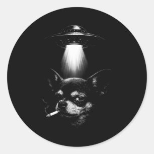 Adesivo Redondo Cachorro Alienígena Fumando Cigarro Camiseta Ufo C