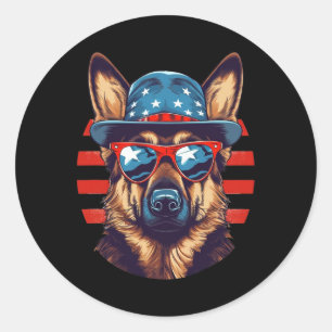 Adesivo Redondo Cachorro Americano Pastor Alemão Patriótico Quatro