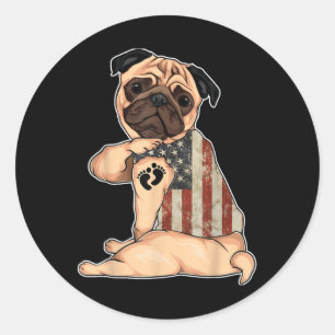 Adesivo Redondo Cachorro Amigo Mãe Tatuagem Cachorro Grávida Pug M