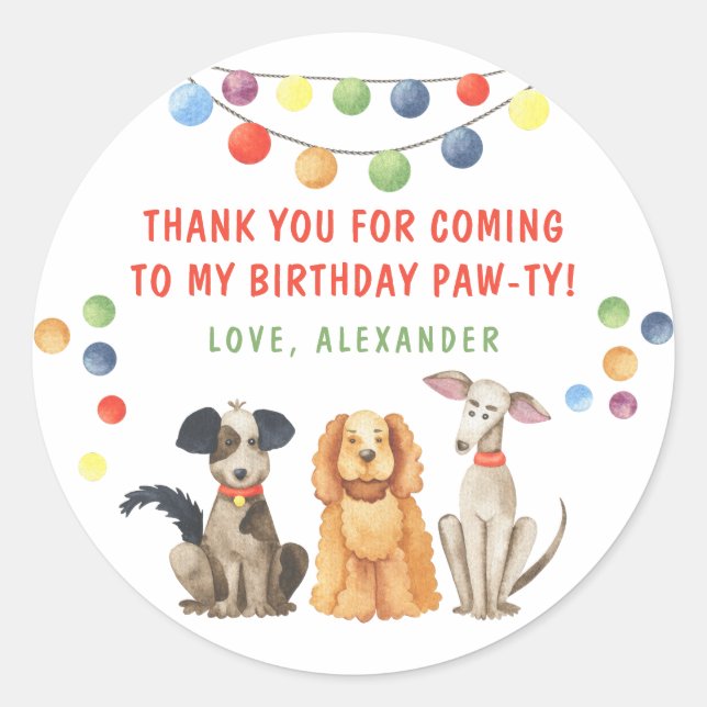 Adesivo Redondo Cachorro Aquarela Primeira Festa de aniversário OB (Frente)