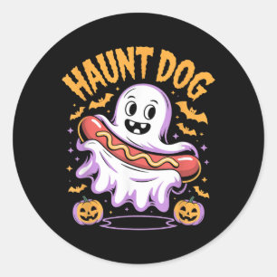 Adesivo Redondo Cachorro Assombrado Fantasma Engraçado Hotdog Hall