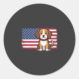 Adesivo Redondo Cachorro Bandeira Americana Vetor Patriótico