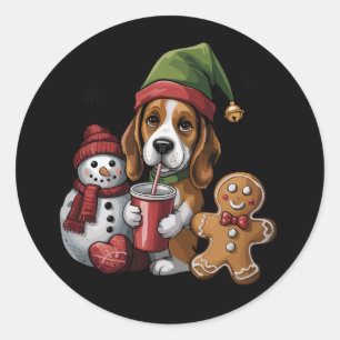 Adesivo Redondo Cachorro Basset Hound Elfo Natal Feliz Natal