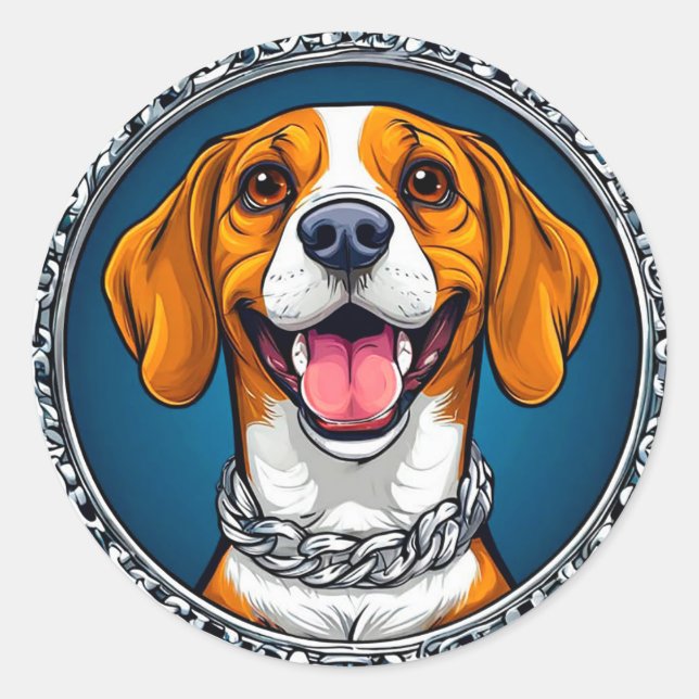 Adesivo Redondo Cachorro Beagle fofo (Frente)