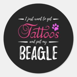 Adesivo Redondo Cachorro Beagle Tattoo Engraçado Cachorro Mãe Dota