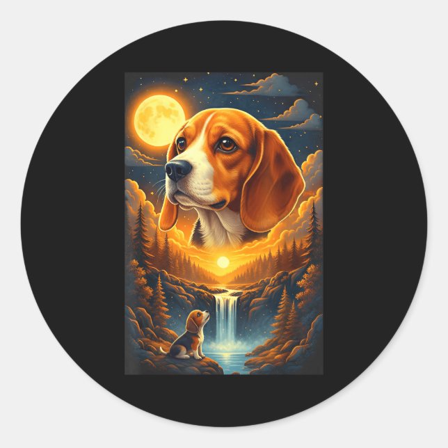 Adesivo Redondo Cachorro Beagle uivando para a lua (Frente)