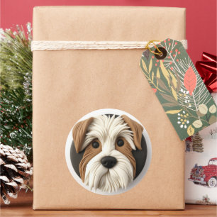 Adesivo Redondo Cachorro Biewer Terrier Inspirado em 3D