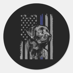 Adesivo Redondo Cachorro   Black Labrador American Flag Thin Line