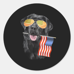 Adesivo Redondo Cachorro   Black Labrador EUA Flag