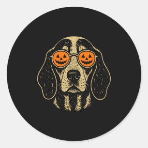 Adesivo Redondo Cachorro Bluetick Coonhound de Halloween com Abóbo