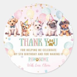 Adesivo Redondo Cachorro Bonito Adorável Cachorro Balões Festa de 