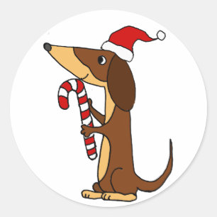 Adesivo Redondo Cachorro Bonito em Papai Noel que Cartoon de Natal