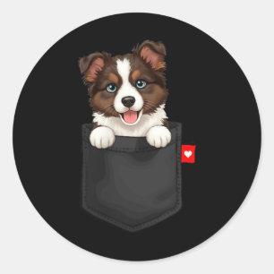 Adesivo Redondo Cachorro Border Collie Em Poc Espiando Cachorrinho