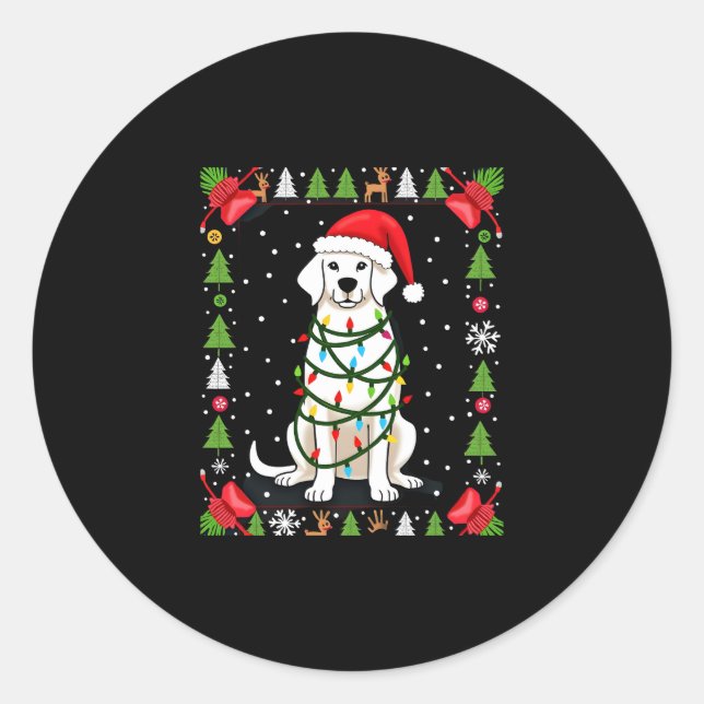Adesivo Redondo Cachorro Boxer Branco Suéter Feio De Natal Funny X (Frente)