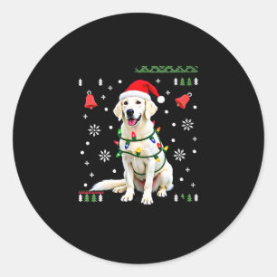 Adesivo Redondo Cachorro Boxer Branco Suéter Feio De Natal Funny X