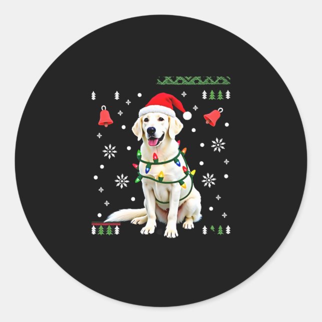 Adesivo Redondo Cachorro Boxer Branco Suéter Feio De Natal Funny X (Frente)