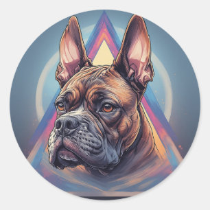 Adesivo Redondo Cachorro Boxer com Fundo Geométrico