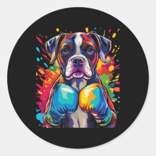 Adesivo Redondo Cachorro-Boxer Com Luvas-Alça-Pintada