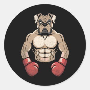 Adesivo Redondo Cachorro Boxer Luvas de Boxe Cães Pet Boxers Homen