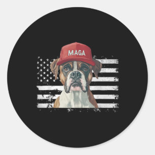 Adesivo Redondo Cachorro-Boxer Vestindo Cachorros-Bandeira America