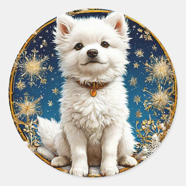 Adesivo Redondo cachorro branco fofinho (Frente)