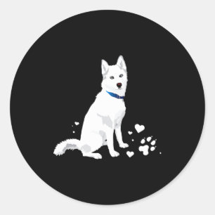 Adesivo Redondo Cachorro Branco Fofo Siberian Husky Doce Cachorro