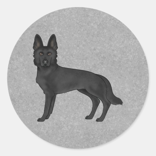 Adesivo Redondo Cachorro-branco-German shepherd preto em pé (Frente)