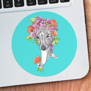Adesivo Redondo Cachorro-branco italiano desenhando flores arte