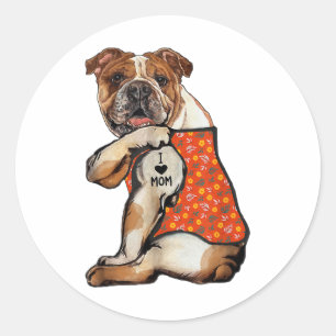 Adesivo Redondo Cachorro Buldogue Tatuagem Adoro Dia de as mães Fl